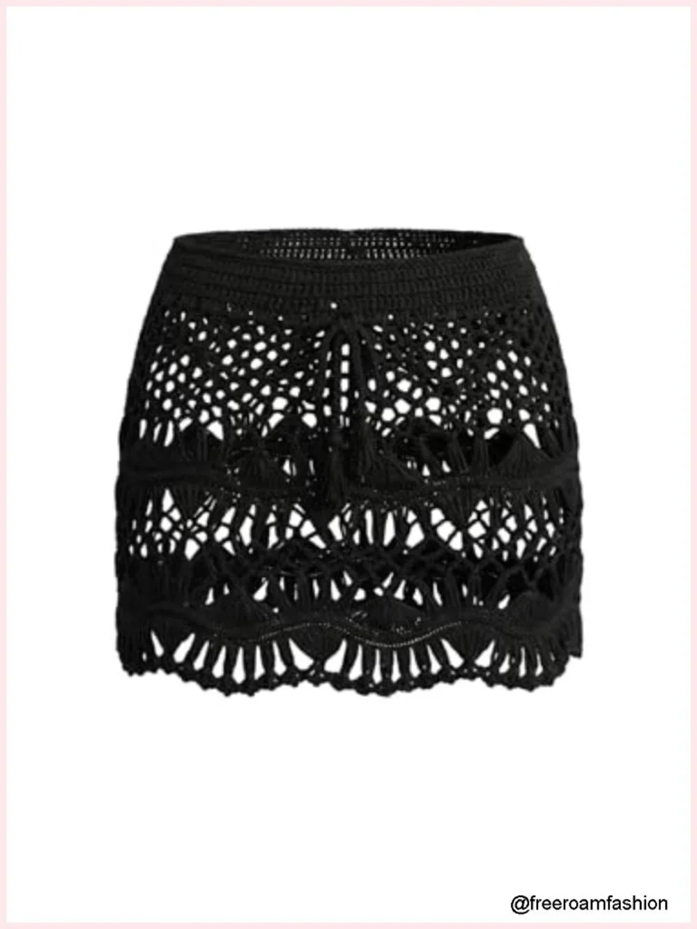 Crochet Knit Swim Cover Up Skirt Drawstring Mini Sheer Beach Vacation Outfit